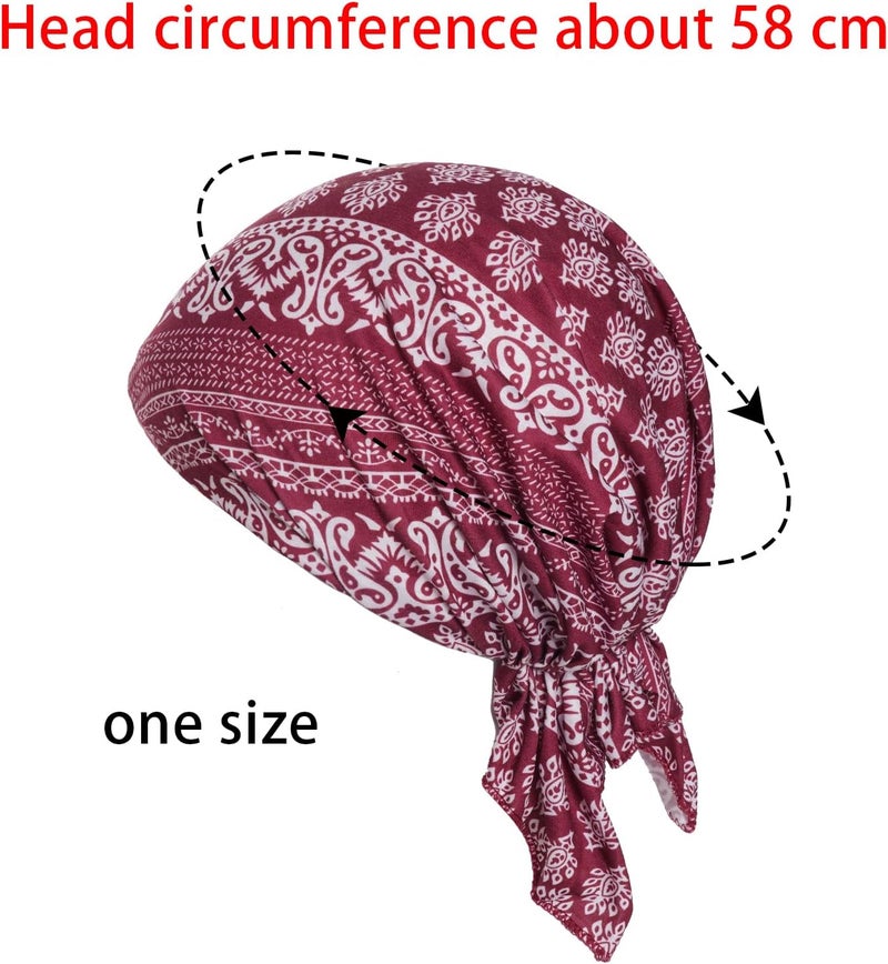 Sucrain 4pcs Pre-Tied Chemo Head Scarf Beanie Covers Cap Head Scarves Sleep Turban Hat Women Bandana with Stretch Print Ruffle - Image 2